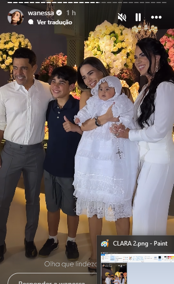 Zezé Di Camargo e Graciele celebram batizado da filha Clara: ‘Vestido tradicional’